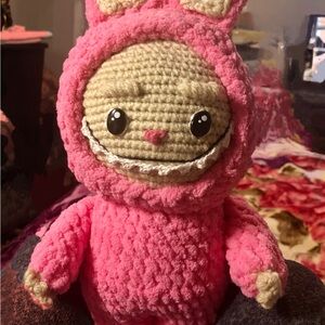Pink and White Stuffed Animal Plush Toy